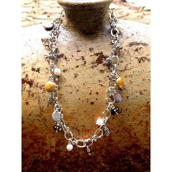 Michael Dawkins Necklace Sterling Silver w/ Smoky Topaz, Pearl & Caviar Charms - Picture 3 of 9